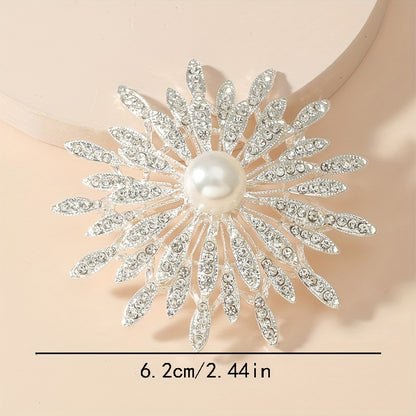 Spilla a doppio strato di lusso con perle di imitazione e strass, accessorio di moda per abbigliamento femminile, versatile per l'uso quotidiano, compatibile con tutte le stagioni.