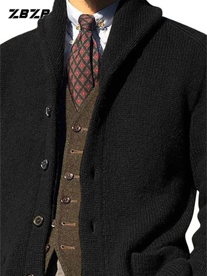Maglione Uomo ZBZP Marrone con Bottoni - Cappotto in Maglia Pesante con Collo Alto, Modello A339 per Occasioni Formali e Casual Invernali, Comodo da Indossare Ogni Giorno, Taglio Classico Largo e Tessuto Resistente