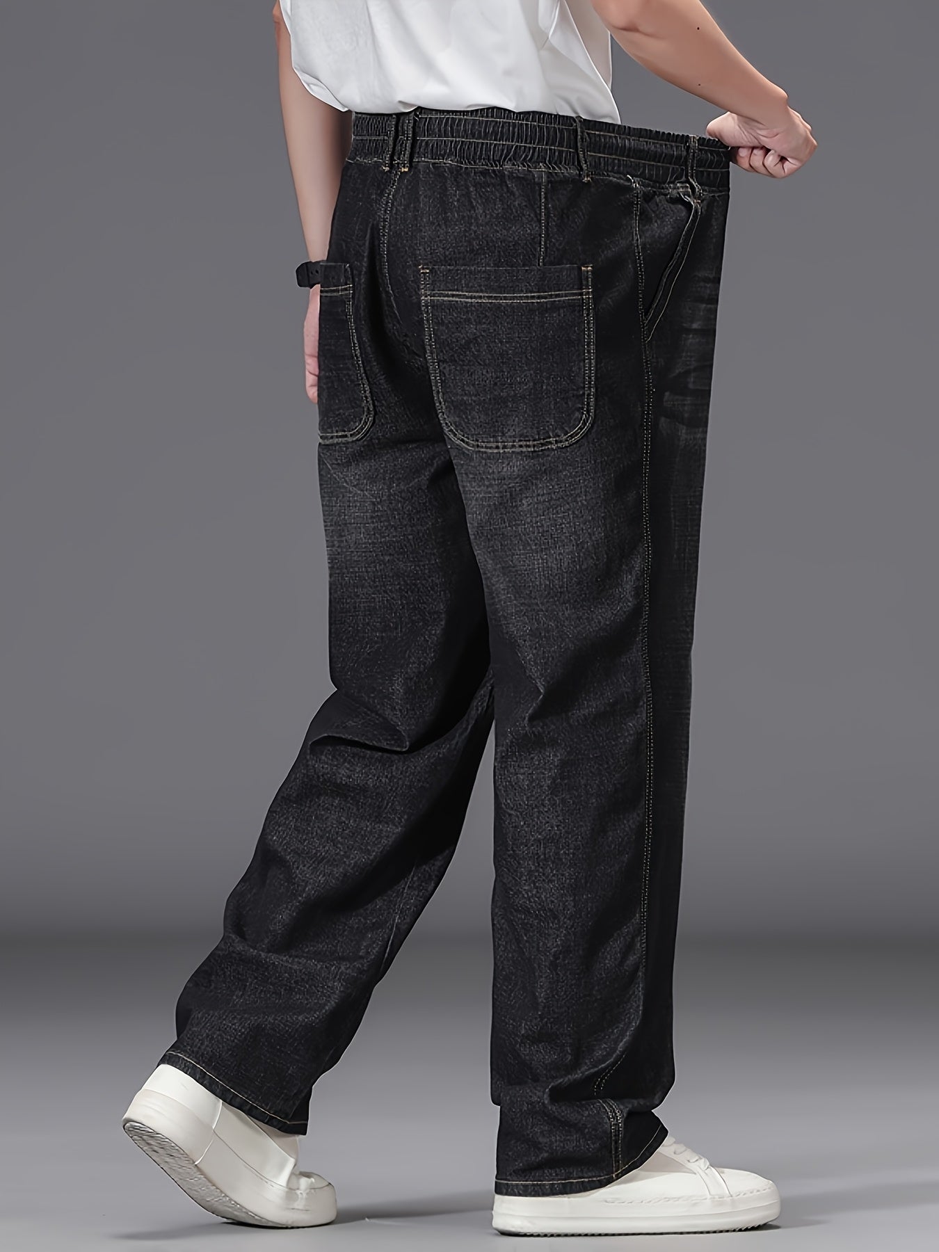 Linea - Jeans azzurri leggeri da uomo, taglia grande, con vita elastica, stile casual, comodi