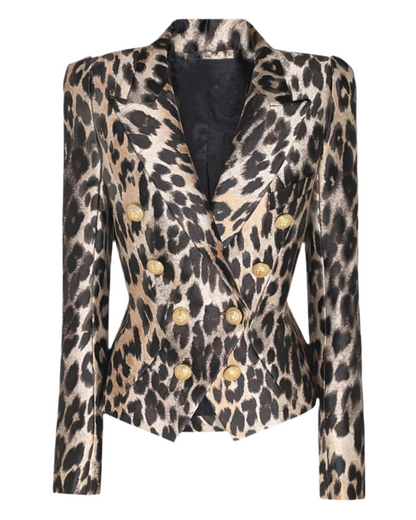 Leopard Double Breasted Gold Button Blazer
