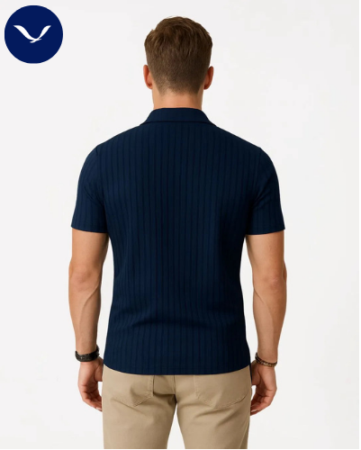 Men’s Navy Ribbed Zip Polo Shirt