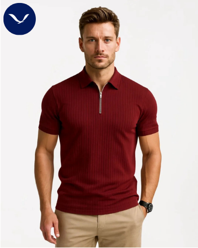 Men’s Navy Ribbed Zip Polo Shirt