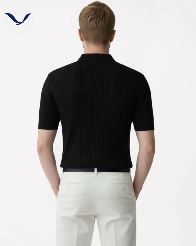 Men’s Navy Ribbed Knit Polo
