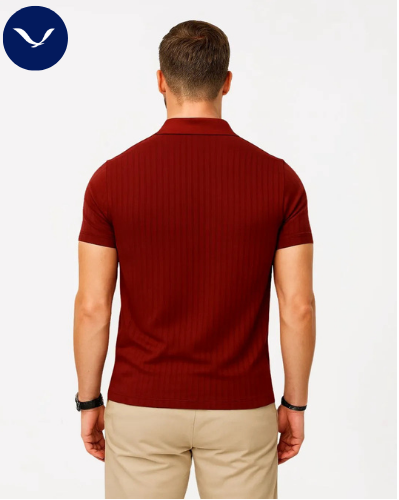 Men’s Navy Ribbed Zip Polo Shirt