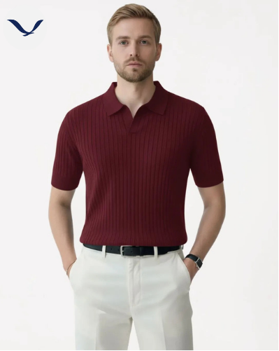 Men’s Navy Ribbed Knit Polo