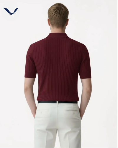 Men’s Navy Ribbed Knit Polo