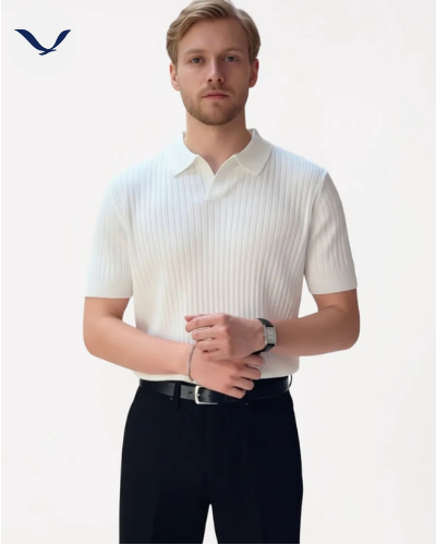 Men’s Navy Ribbed Knit Polo