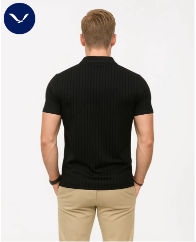 Men’s Navy Ribbed Zip Polo Shirt