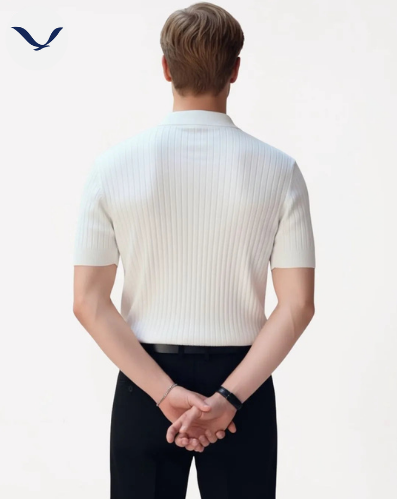Men’s Navy Ribbed Knit Polo