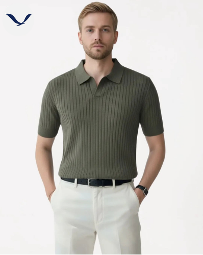 Men’s Navy Ribbed Knit Polo