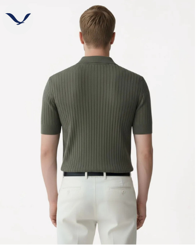 Men’s Navy Ribbed Knit Polo