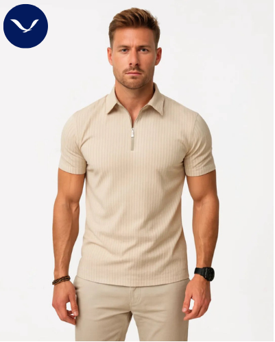 Men’s Navy Ribbed Zip Polo Shirt