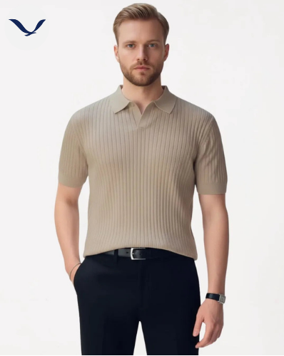 Men’s Navy Ribbed Knit Polo