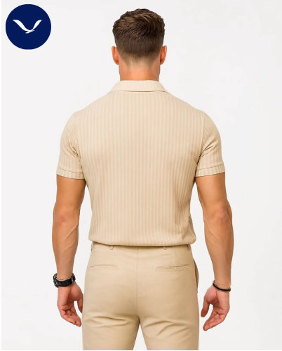 Men’s Navy Ribbed Zip Polo Shirt