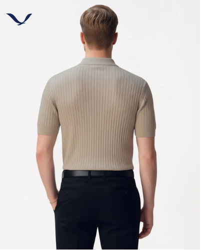 Men’s Navy Ribbed Knit Polo