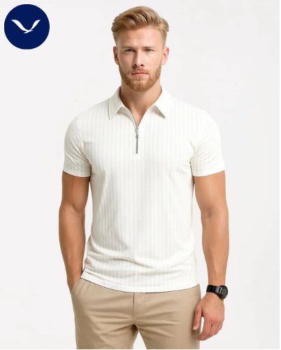 Men’s Navy Ribbed Zip Polo Shirt