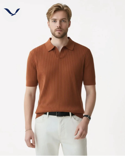 Men’s Navy Ribbed Knit Polo