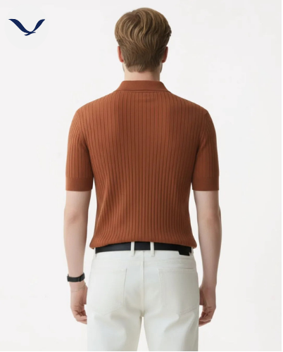 Men’s Navy Ribbed Knit Polo