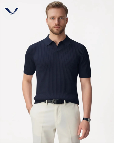 Men’s Navy Ribbed Knit Polo