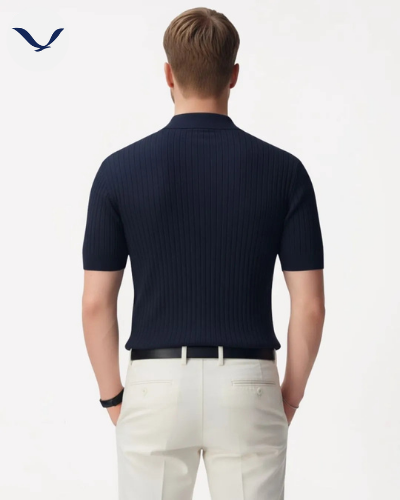 Men’s Navy Ribbed Knit Polo
