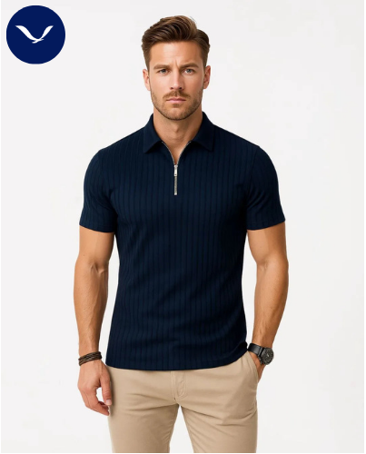 Men’s Navy Ribbed Zip Polo Shirt