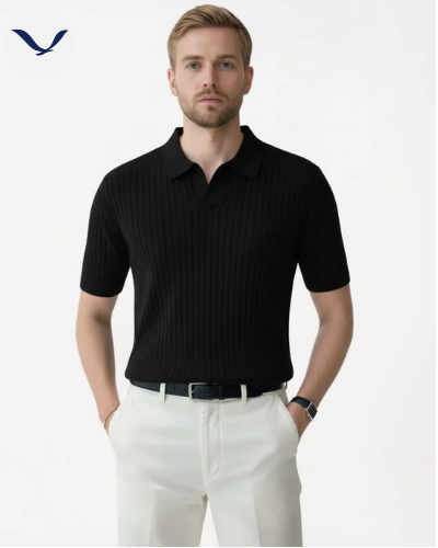 Men’s Navy Ribbed Knit Polo