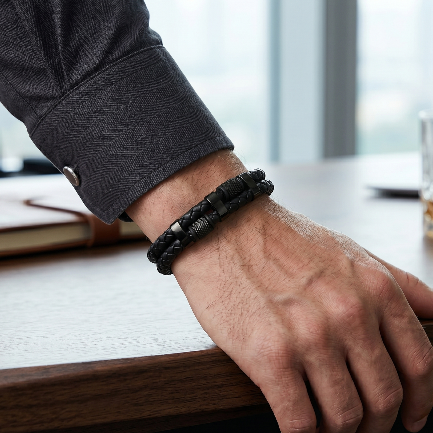 Men’s Black Braided Leather Bracelet