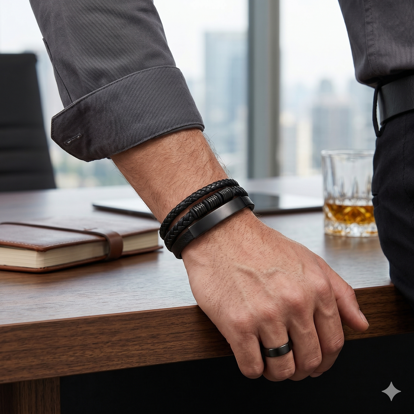 Men’s Black Braided Leather Bracelet