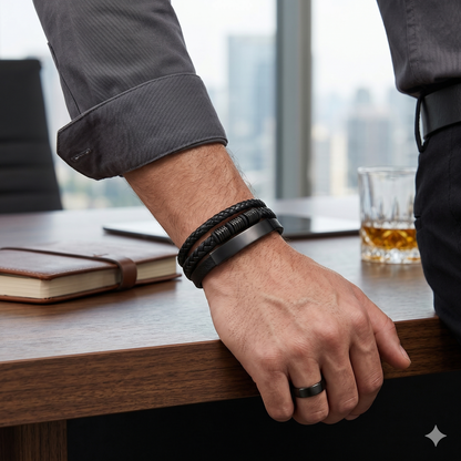 Men’s Black Braided Leather Bracelet