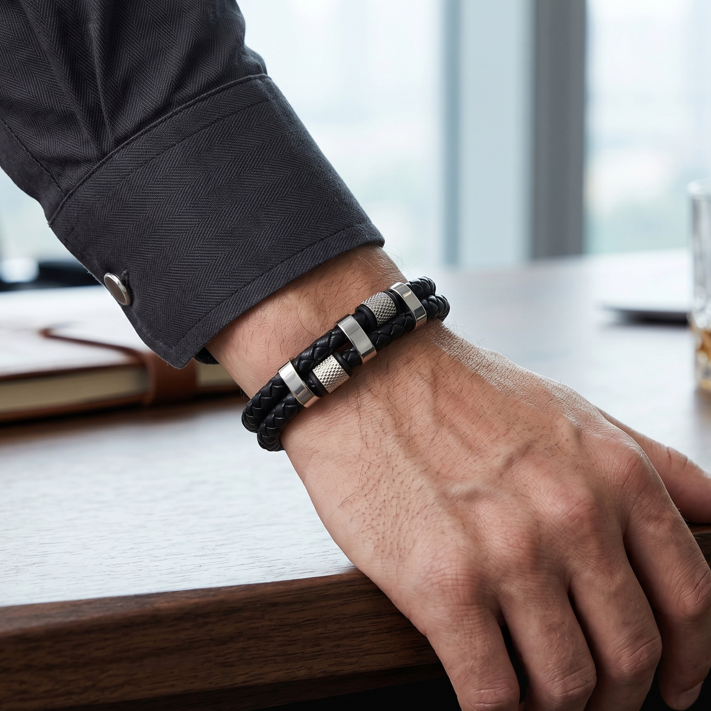 Men’s Black Braided Leather Bracelet