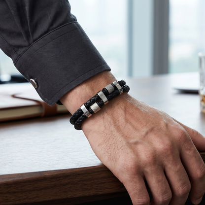 Men’s Black Braided Leather Bracelet