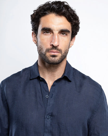 Men’s Navy Linen Shirt