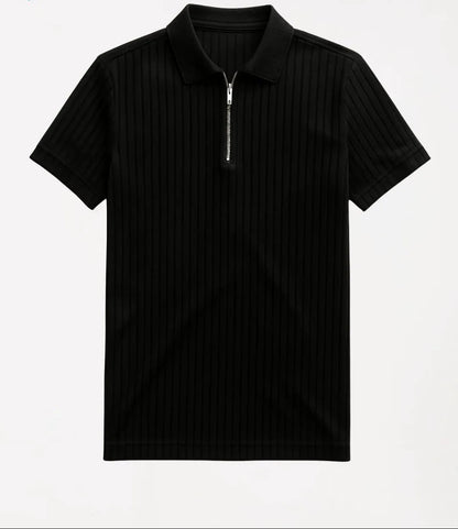 Men’s Navy Ribbed Zip Polo Shirt