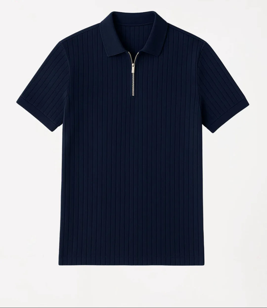 Men’s Navy Ribbed Zip Polo Shirt