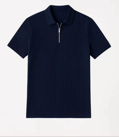 Men’s Navy Ribbed Zip Polo Shirt