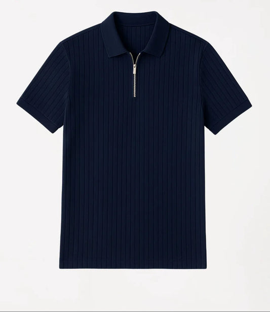 Men’s Navy Ribbed Zip Polo Shirt