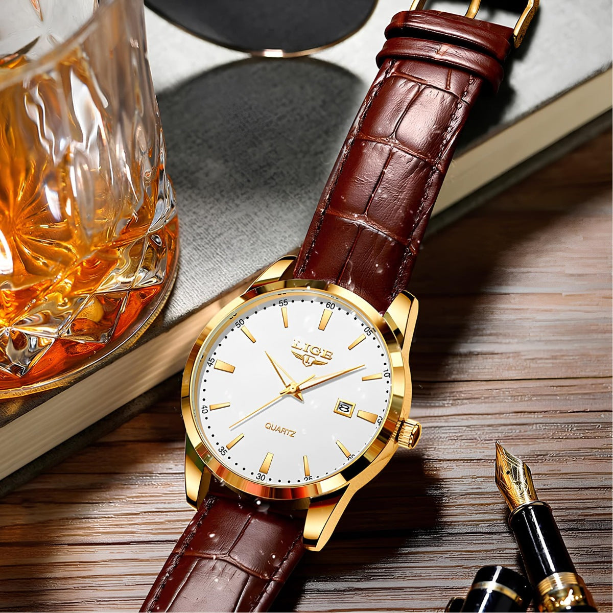 Men’s  Leather Quartz Watch
