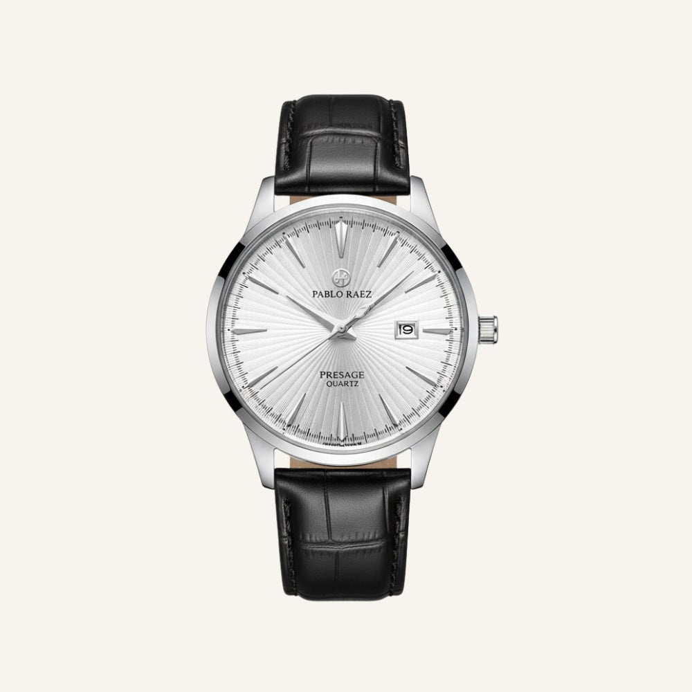 Men’s Classic Silver Leather Watch