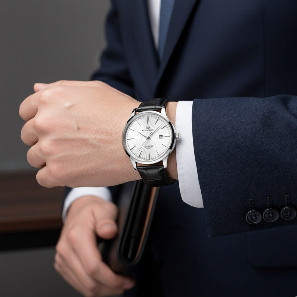 Men’s Classic Silver Leather Watch