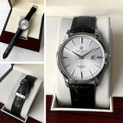 Men’s Classic Silver Leather Watch