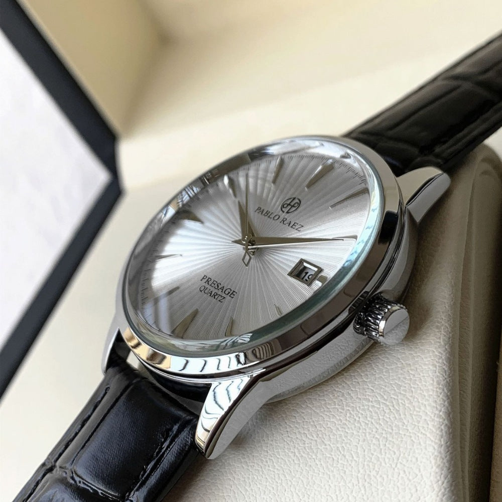Men’s Classic Silver Leather Watch