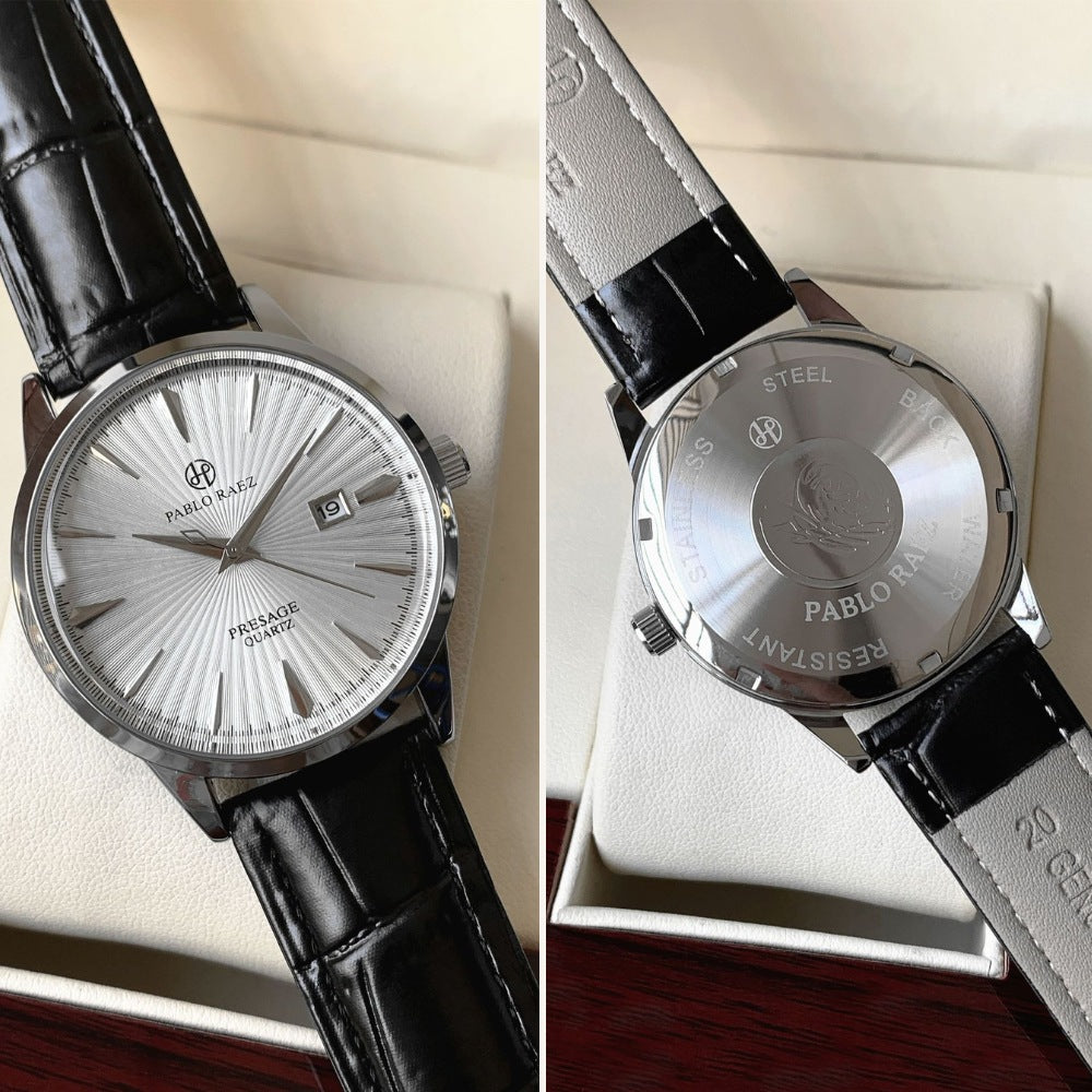 Men’s Classic Silver Leather Watch