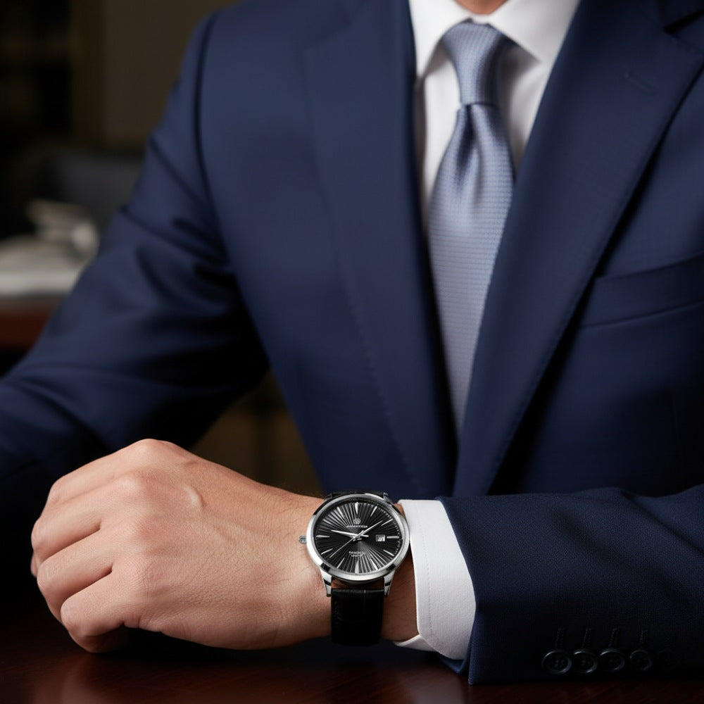 Men’s Classic Silver Leather Watch