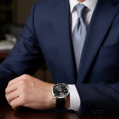 Men’s Classic Silver Leather Watch