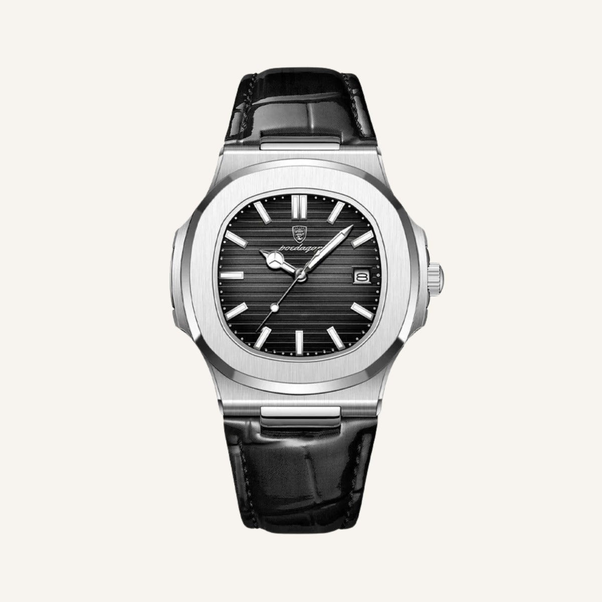 Men’s Silver Black Leather Prestige Watch