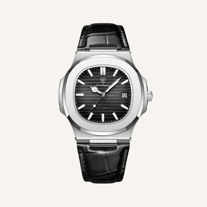 Men’s Silver Black Leather Prestige Watch