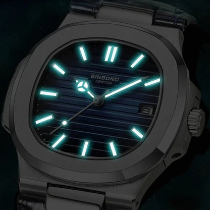 Men’s Silver Black Leather Prestige Watch