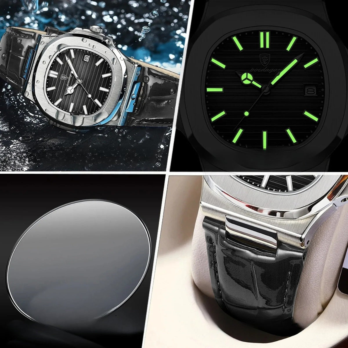 Men’s Silver Black Leather Prestige Watch