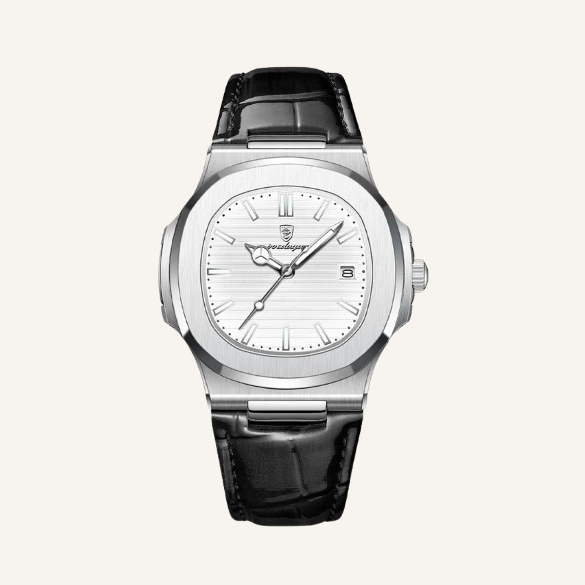 Men’s Silver Black Leather Prestige Watch