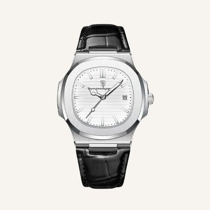 Men’s Silver Black Leather Prestige Watch